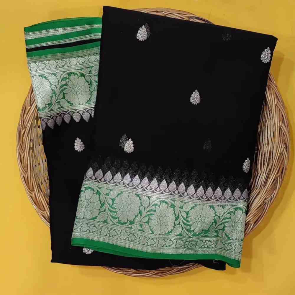 Black Print Khaddi Chiffon Saree